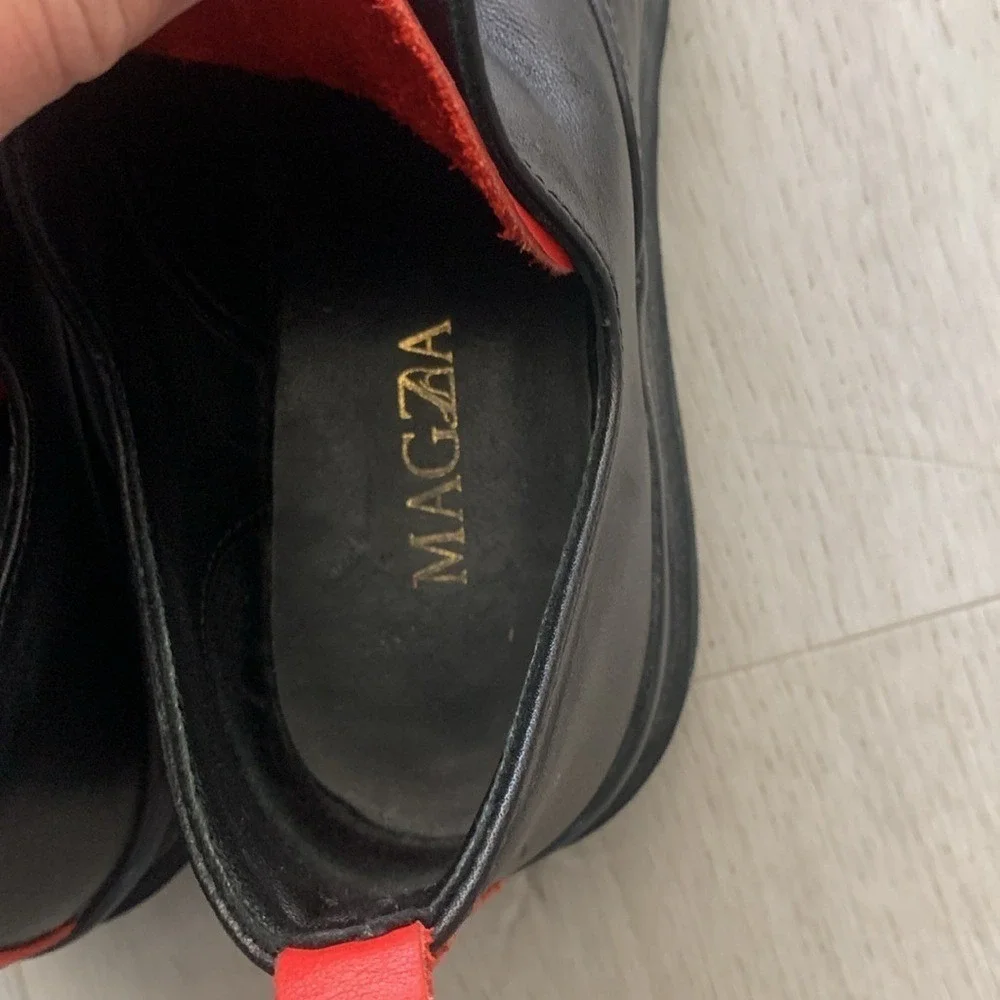 Magza leather wedges black red lace up shoes sneakers chunky‎ y2k size 7
